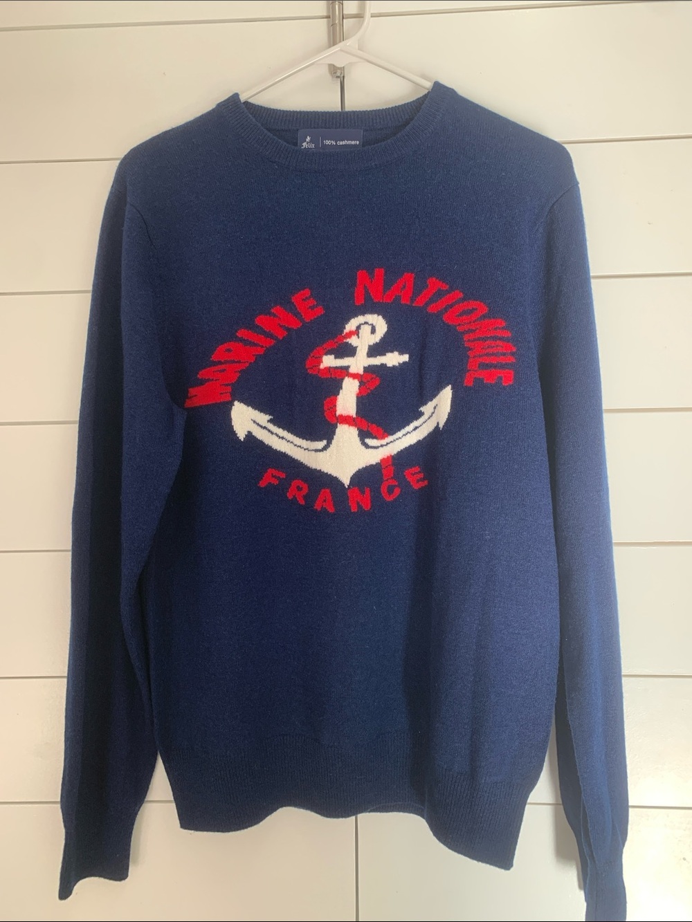 FELIX cashmere Crewneck Sweater with Anchor Intarsia - Navy Blue